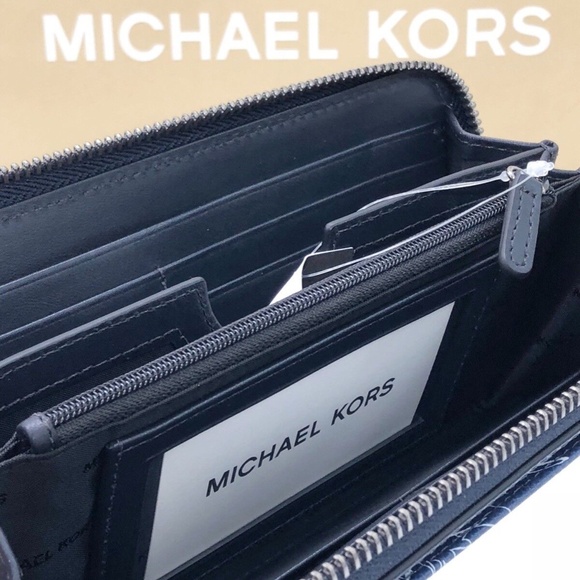 NWT Michael Kors Mens Grant Tech Zip Around Wallet Leather Palm Tree Navy $198 - Picture 7 of 11